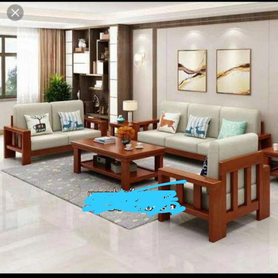 kursi sofa kayu jati minimalis elegant 321 dudukan full set